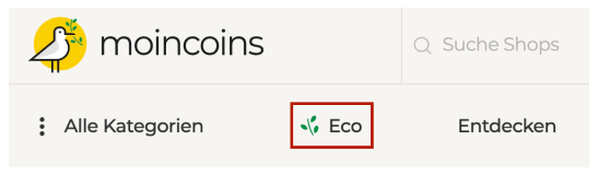 Eco Kategorie im Top Navigation von Moincoins