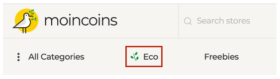 Eco category in the top navigation bar, Moincoins