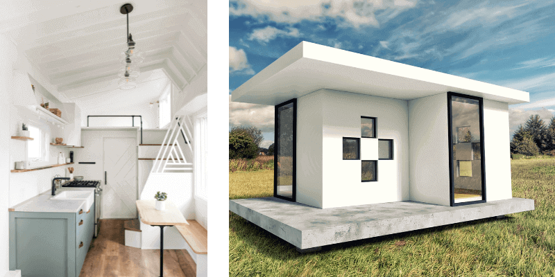 Ein Tiny-House innen und außen: minimalistisches Leben