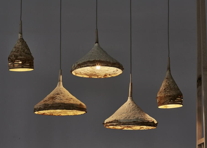 Sebastian Cox's mycelium ceiling pendants