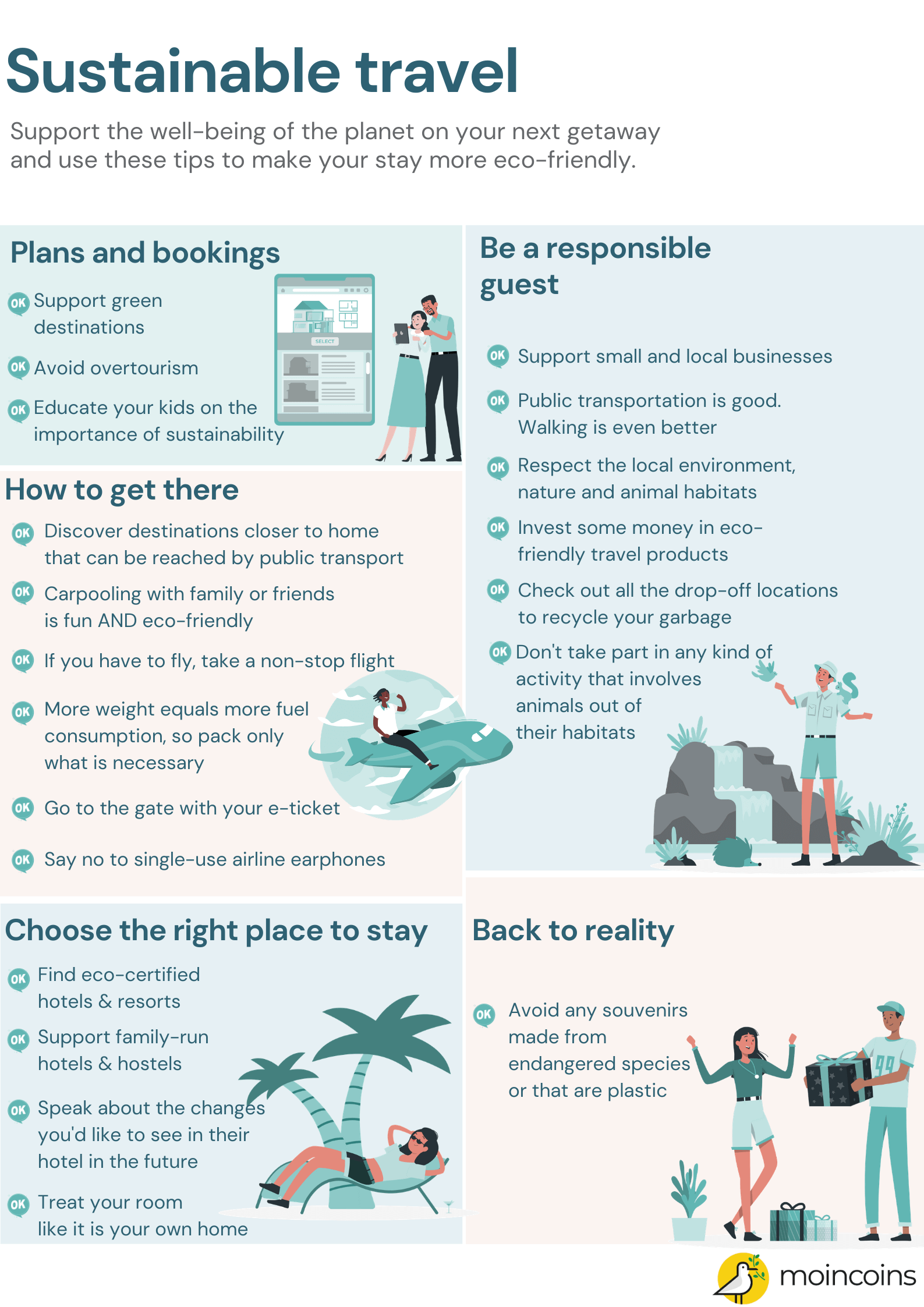infographic with tips on how to make your travel more sustainable