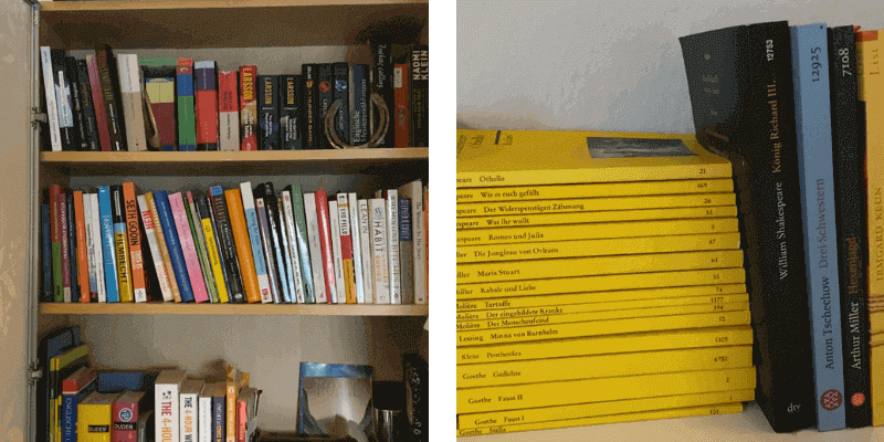 Minimalistisch Wohnen vorher: Viele Bücher in einem Bücherregal.